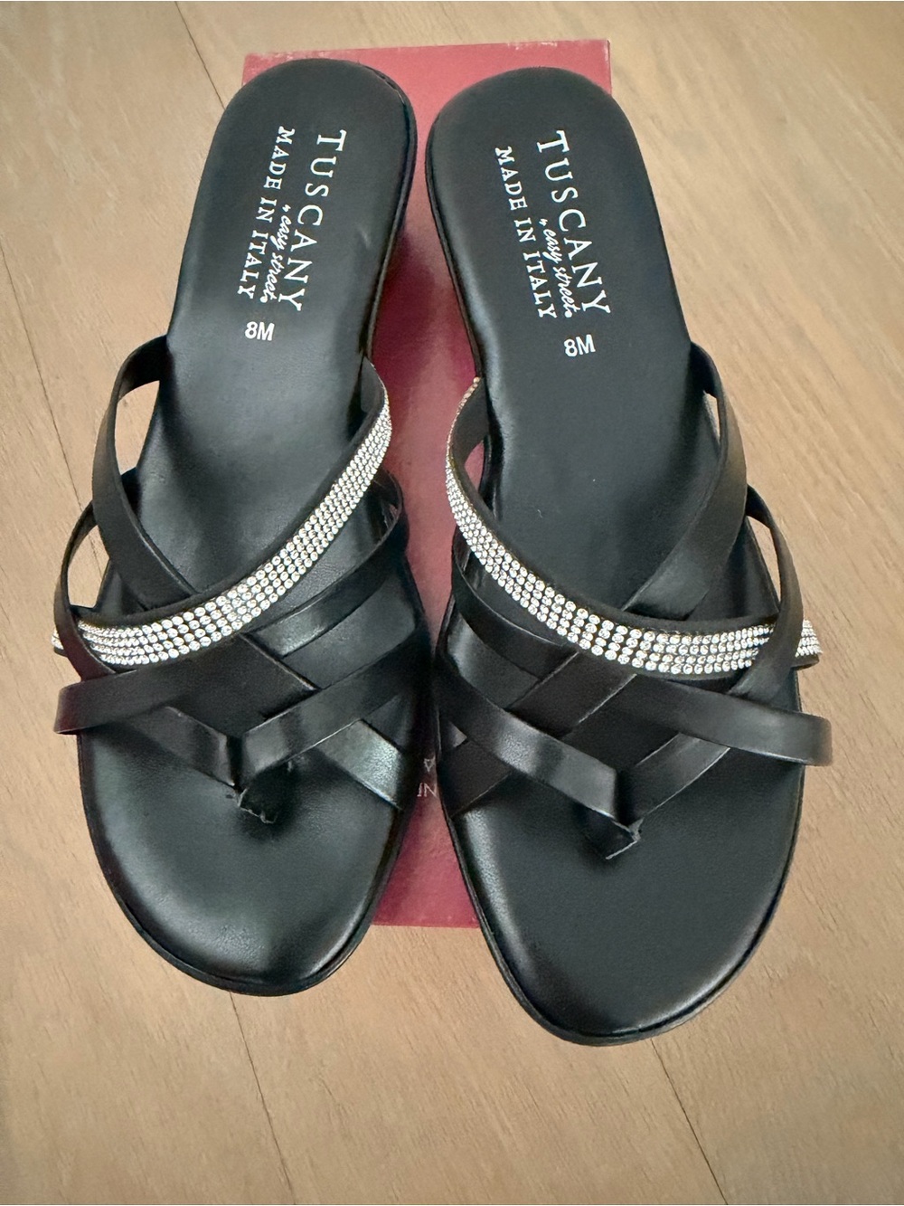 Tuscany Easy Street Aldina Black Rhinestone Sandals 8M Made in Italy